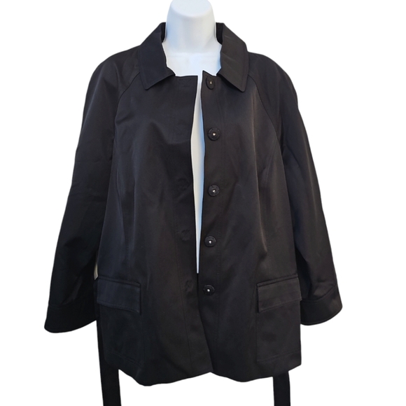 Talbots Jackets & Blazers - Talbots Cotton Italian Trench Coat X-Large Black Belted Pockets Collar Snaps